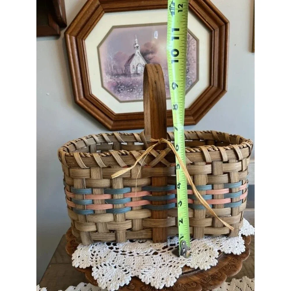 Vintage Handwoven wicker gathering basket